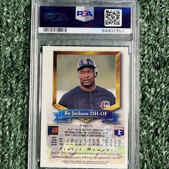 Bo Jackson Topps Finest Trading Card #241 PSA Mint 9 (1994) - Picture 2 of 2